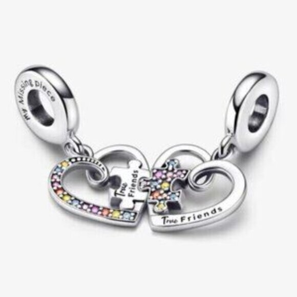Pandora Puzzle Piece Hearts Splittable Friendship Dangle Charm - Picture 3 of 4